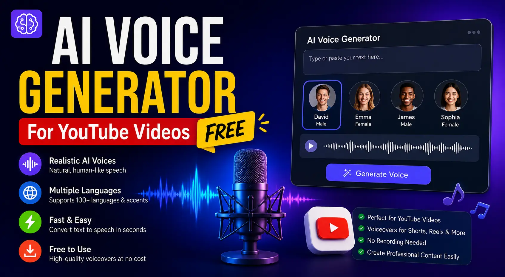 AI Voice Generator For YouTube Videos Free